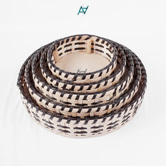 Brown & White - Round Cane Serving & Storage Tray for Home Decor