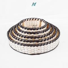 Brown & White Round Cane Serving & Storage Tray for Home Decor