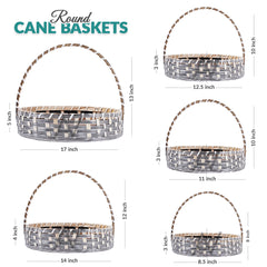 Set of 5 - Round Silver Cane Basket for Gifting, wedding decoration