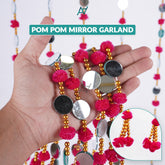 Pack of 12 – Multi-Color Pom Pom Mirror Garland / Lariyan (10 Colors) for Mehndi & Wedding Decor