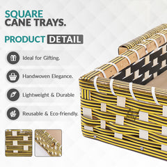 Set of 5 - Golden Rectangle Cane Baskets for Gifting or Wedding decoration