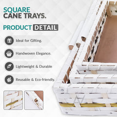 Set of 3 - White Rectangle Wedding Cane Trays - Perfect for Gifting & Wedding decor