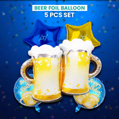 Pack of 10 - Beer Foil balloons - 5 pcs foil Balloons Set - Ali Akbar decoration