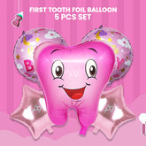 Pack of 10 - First Tooth Foil Balloon - 5 pc Set - Ali Akbar decoration