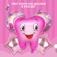 Pack of 10 - First Tooth Foil Balloon - 5 pc Set - Ali Akbar decoration