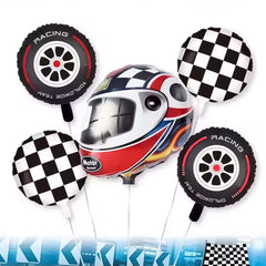 Helmet Tire Foil Balloons 5 Pcs Set