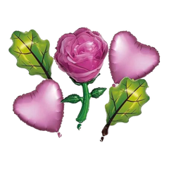 Pink Rose 5 Pcs Foil Balloons Set - ardor