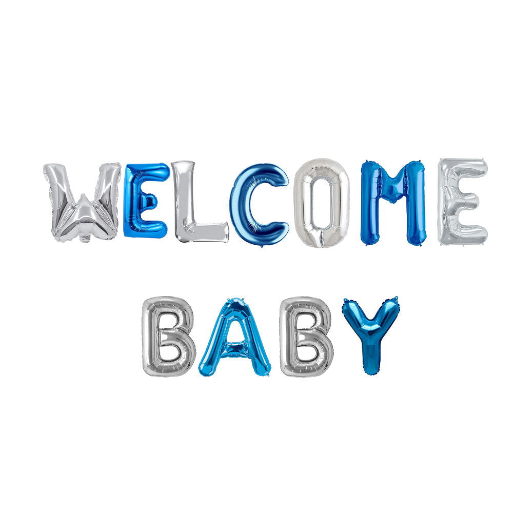 Welcome Baby Foil Balloons (Blue & Silver) - ardor