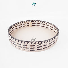 Brown & White - Round Cane Serving & Storage Tray for Home Decor