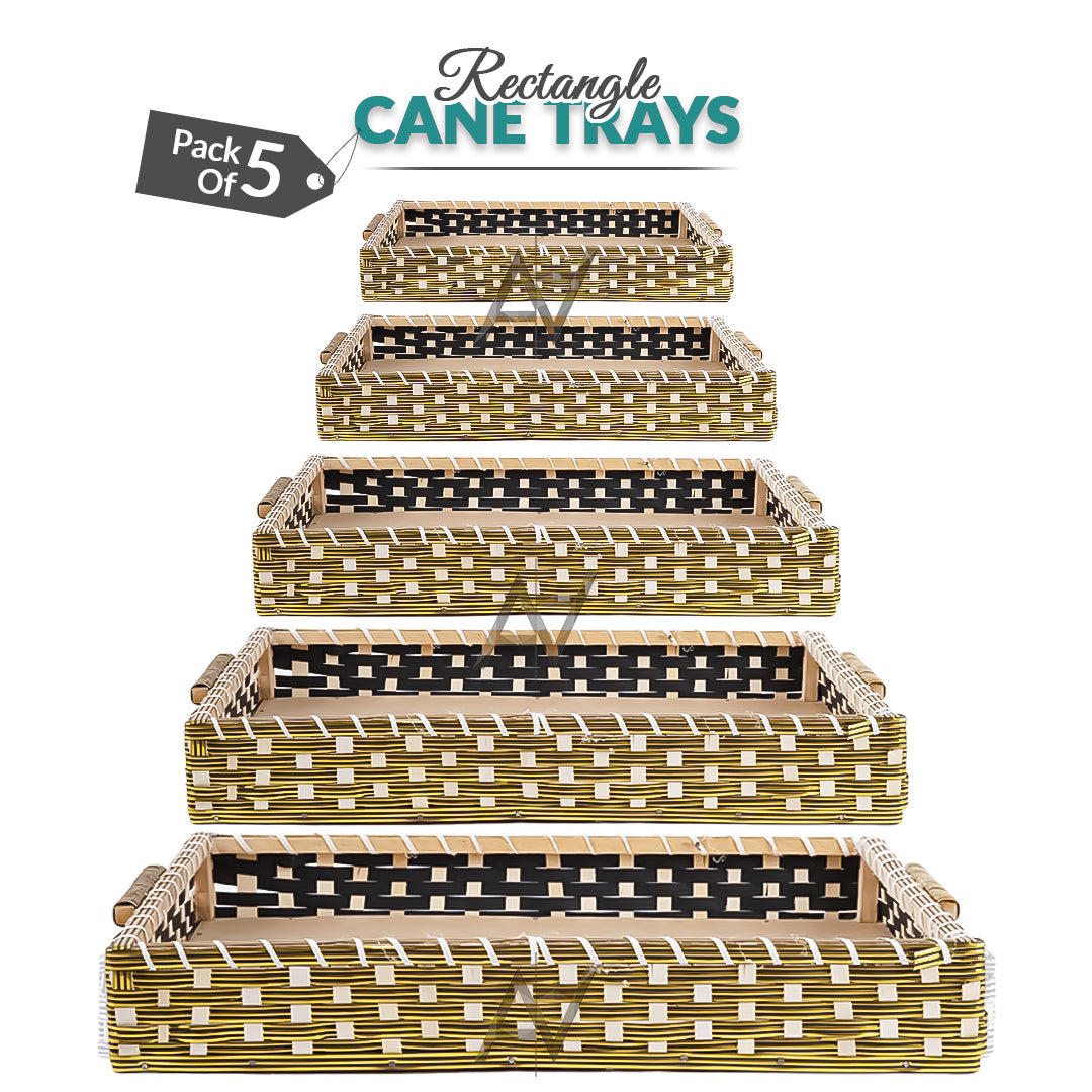 Set of 5 -  Golden Rectangle Cane Baskets for Gifting or Wedding decoration