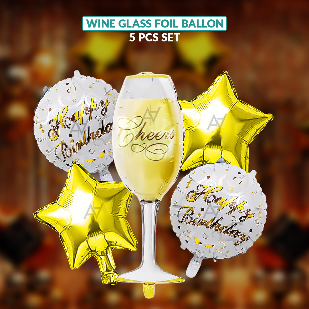 Wine Glass Foil Balloon Set - 5 pcs