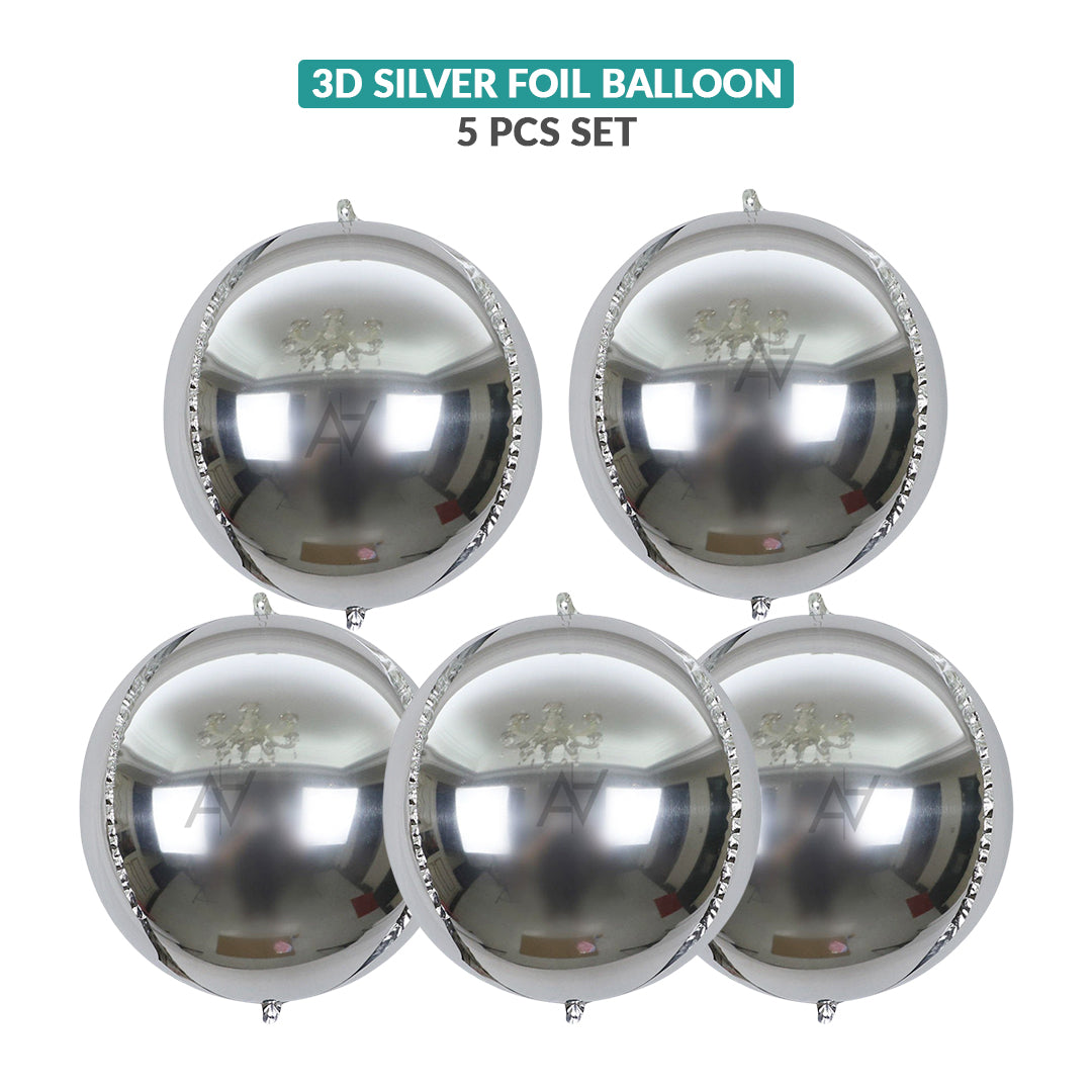3D Silver ObsZ Foil Balloon Set (5 Pcs) by Ali Akbar Decoration – Party Balloons