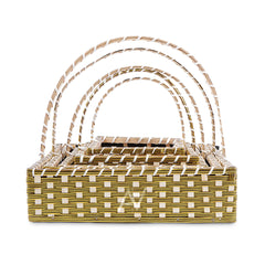 Set of 5 - Golden Square Cane Baskets for Gifting or Wedding decoration