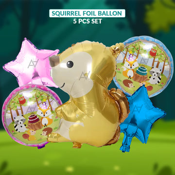 Squirrel Foil Balloon Set (5 Pcs) by Ali Akbar Decoration – Woodland Party Balloons