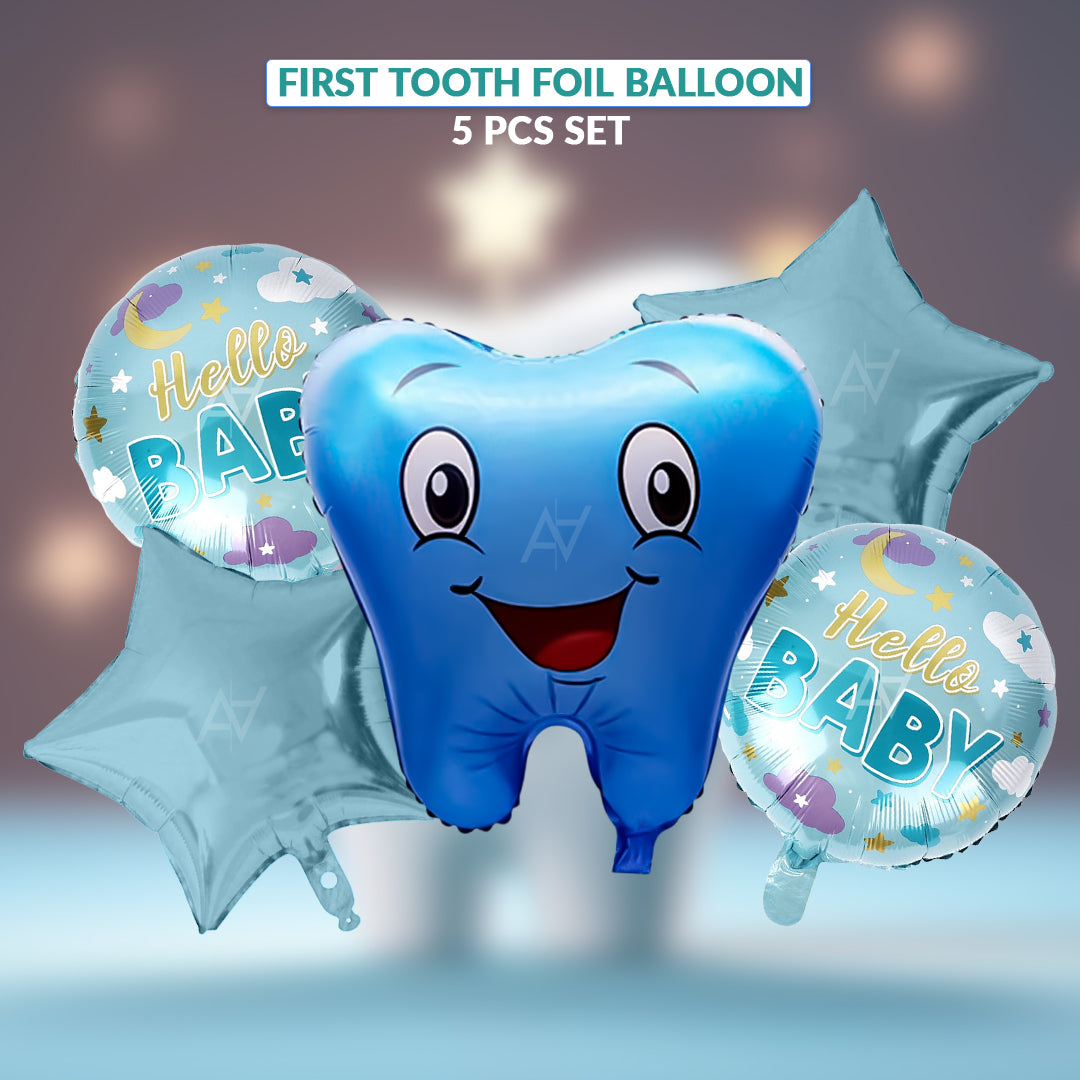 First Tooth Foil Balloon Set (5 Pcs) – Cute Baby Party Balloons