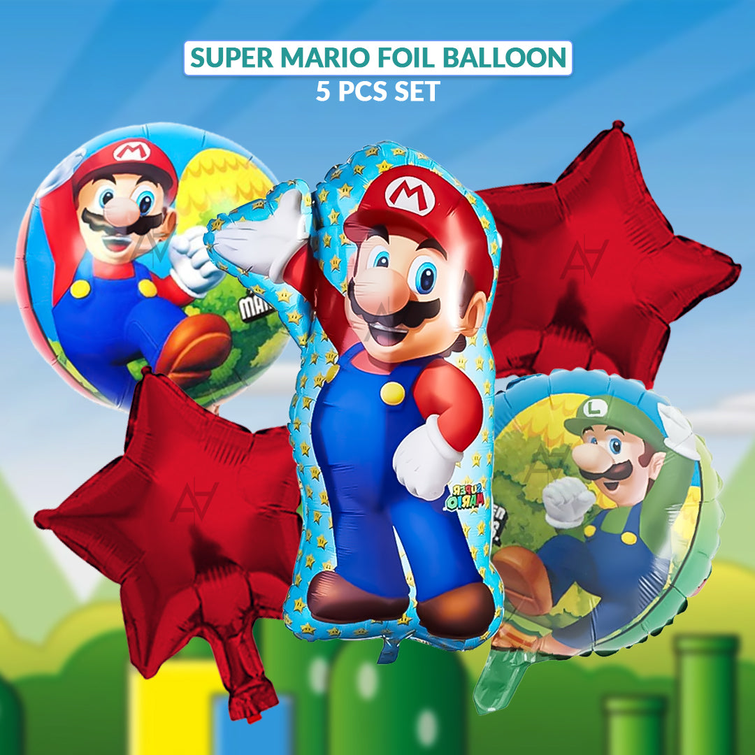Super Mario Foil Balloon Set (5 Pcs) by Ali Akbar Decoration – Gaming Theme Balloons