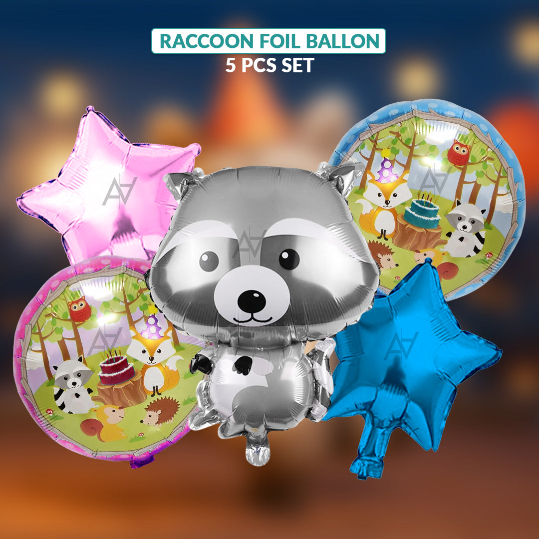 Raccoon Foil Balloon Set (5 Pcs) by Ali Akbar Decoration – Animal Party Balloons