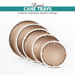 Brown & White - Round Jute Serving & Storage Tray for Home Decor