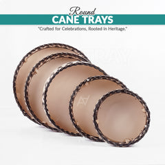 Brown & White - Round Cane Serving & Storage Tray for Home Decor