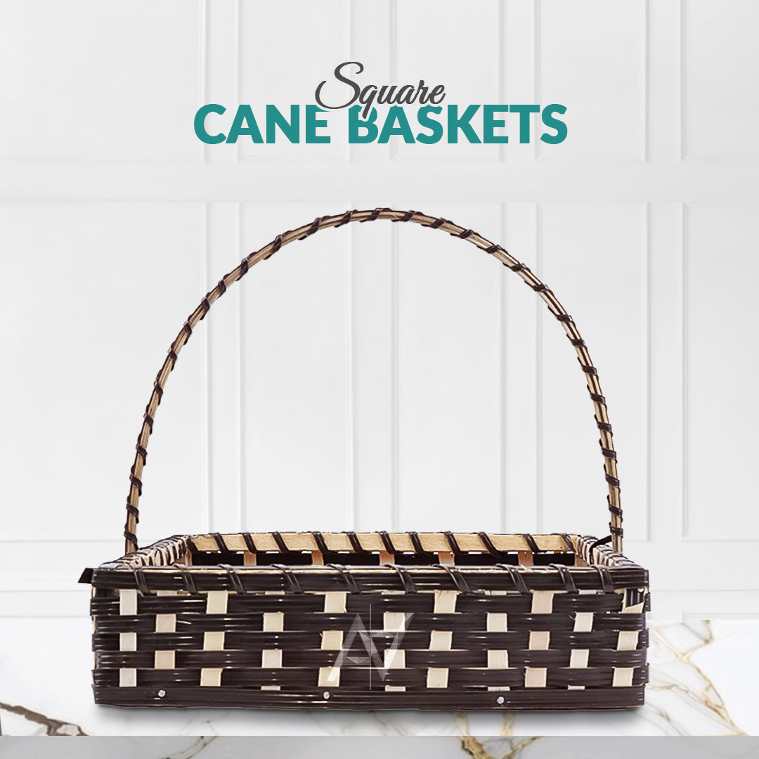 Set of 5 - Coffee Brown Square Cane Baskets for Gifting or Wedding decoration