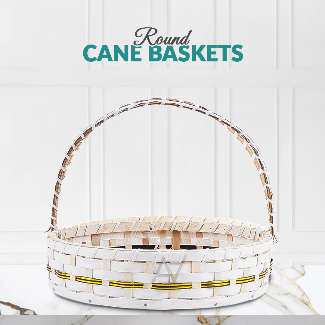 Set of 5 - Round White Cane Basket for Gifting, wedding decoration