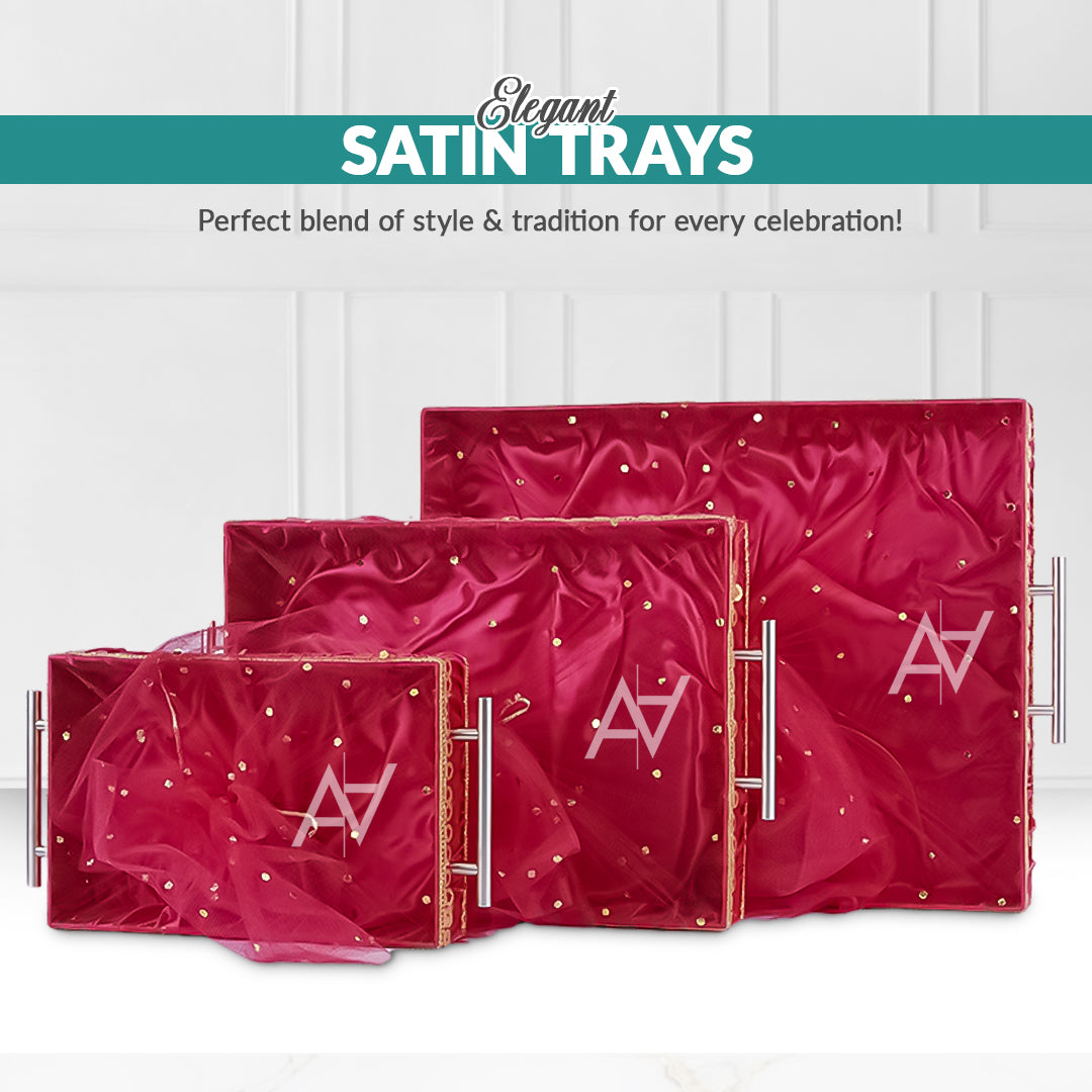 Set of 3 – Hot Pink Satin Wedding Trays for Gifting & Decoration