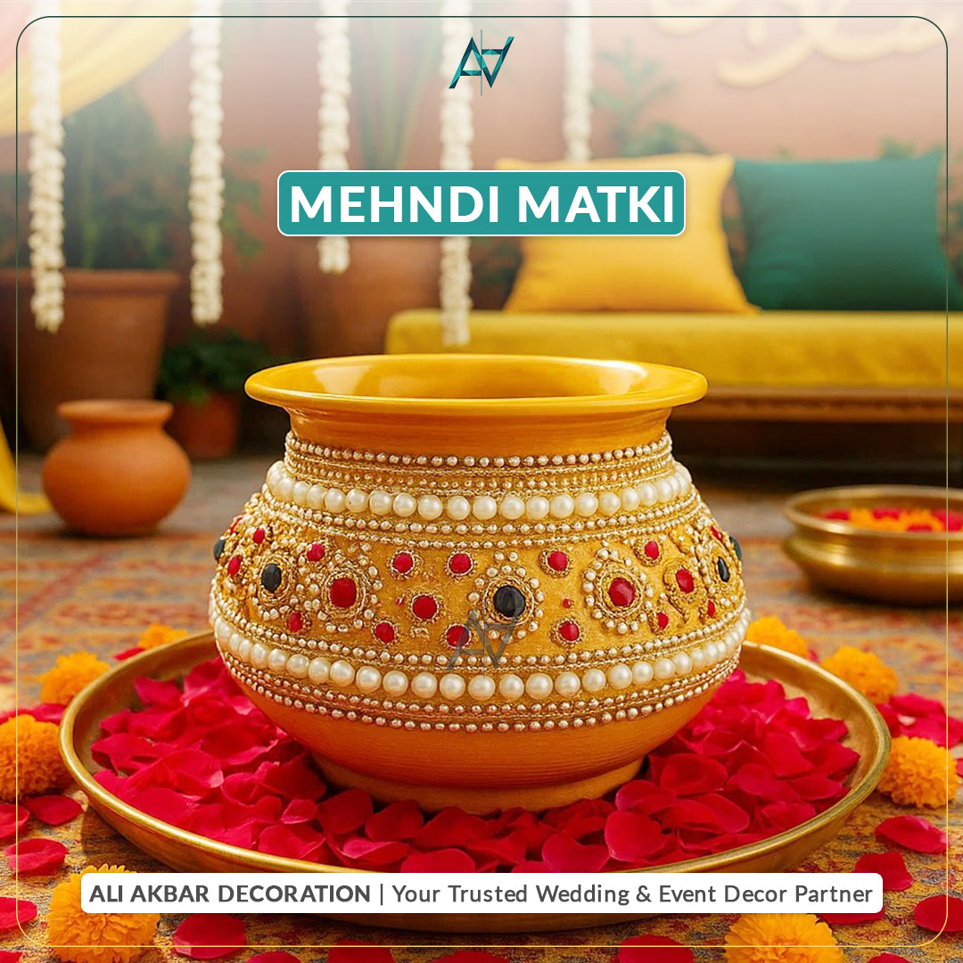 Mehndi Metal Matki with Pearl Detailing