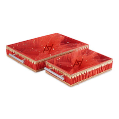 Set of 2 – Red Satin Wedding Trays for Gifting & Decor