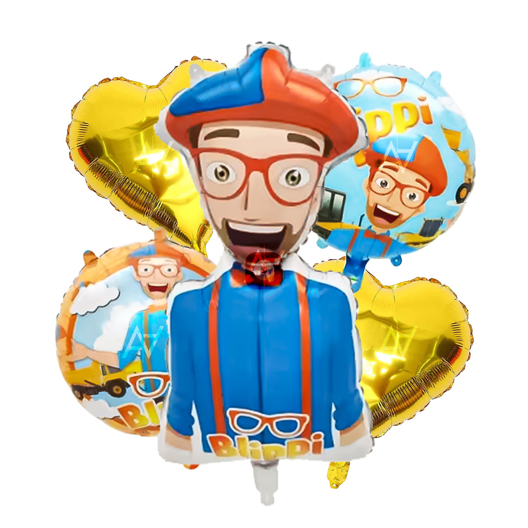Pack of 10 - Blippi Foil Balloon - 5 pcs Set - Ali Akbar decoration