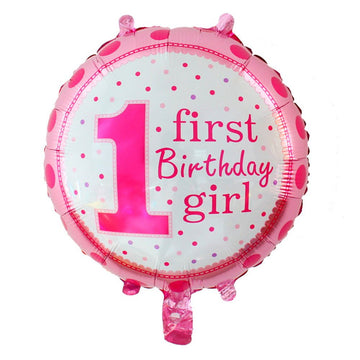 1st Birthday Girl Round Foil Balloons - aliakbardecoration