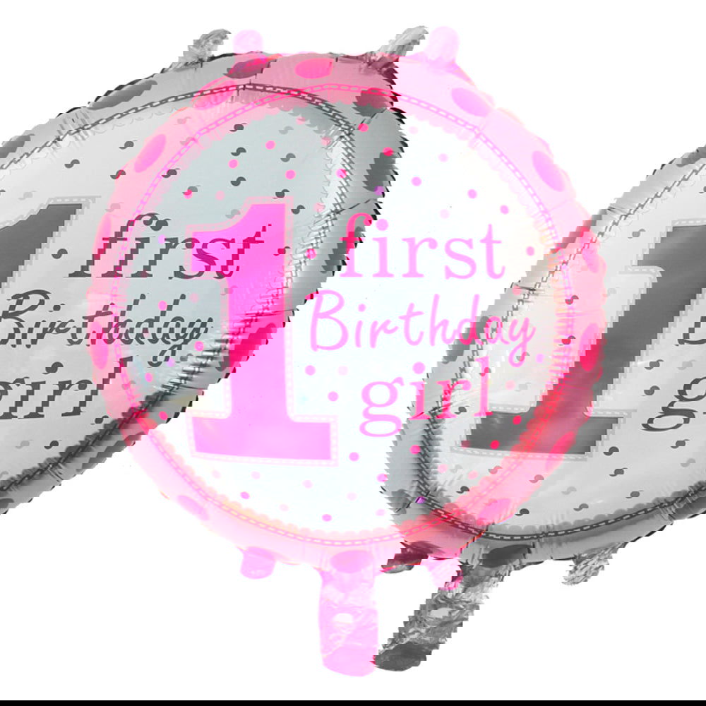 1st Birthday Girl Round Foil Balloons - ardor