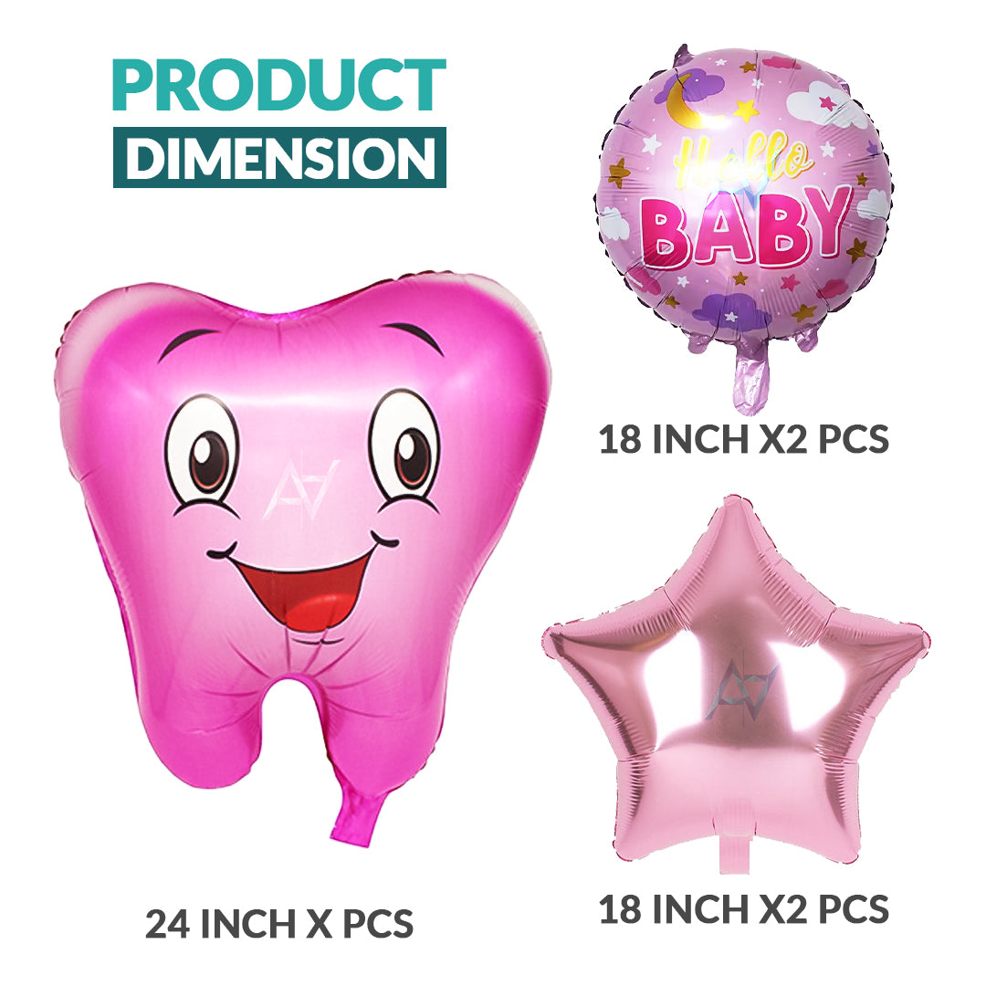 Pack of 10 - First Tooth Foil Balloon - 5 pc Set - Ali Akbar decoration