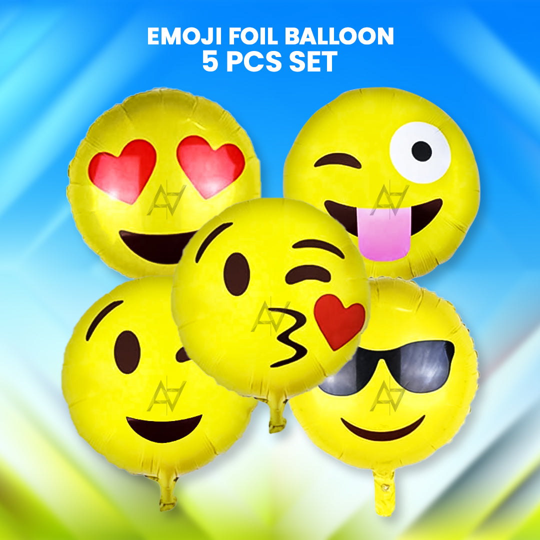 Pack of 10 - Emoji Foil Balloon - 5 Pcs Set - Ali Akbar decoration