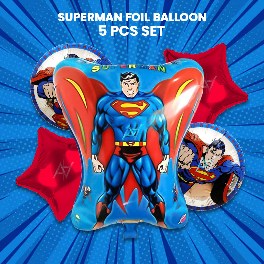 Pack of 10 - Superman Foil balloons -  5 pcs Set -  Ali Akbar decoration