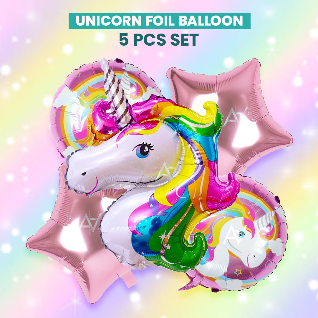 Pack of 10 - Unicorn Foil Balloons - 5 pcs foil balloon Set - Ali Akbar decoration