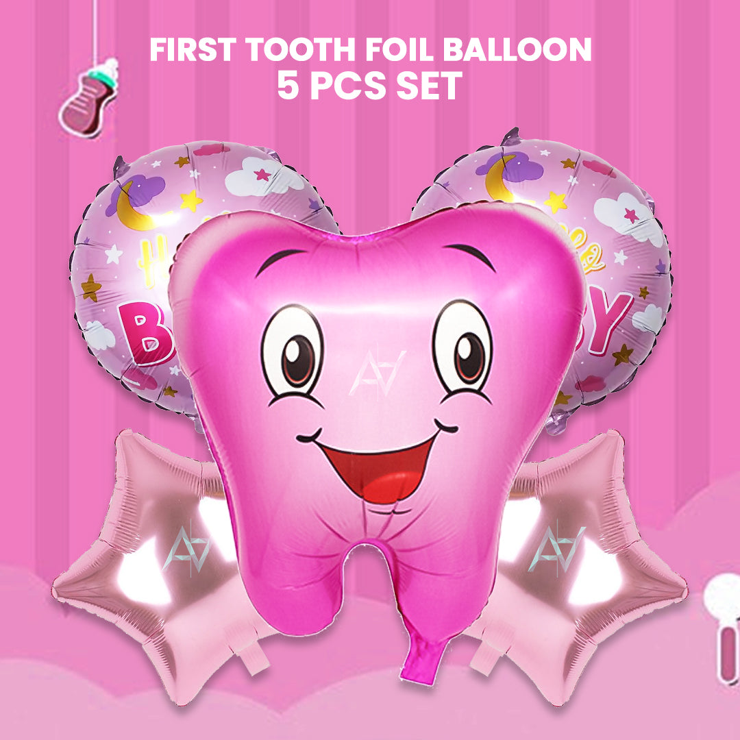 Pack of 10 - First Tooth Foil Balloon - 5 pc Set - Ali Akbar decoration