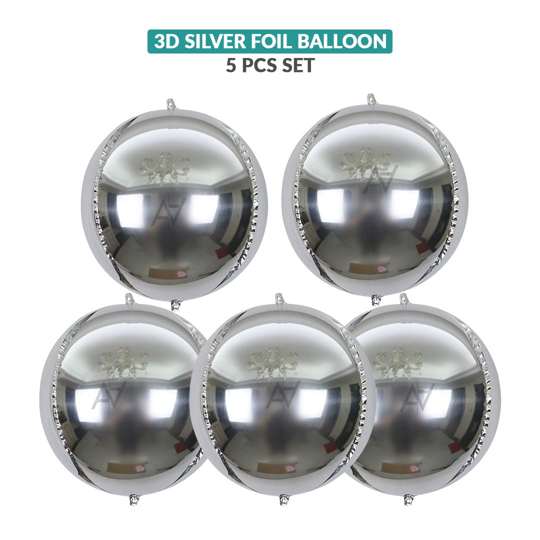 3D Silver ObsZ Foil Balloon Set (5 Pcs) by Ali Akbar Decoration – Party Balloons - aliakbardecoration