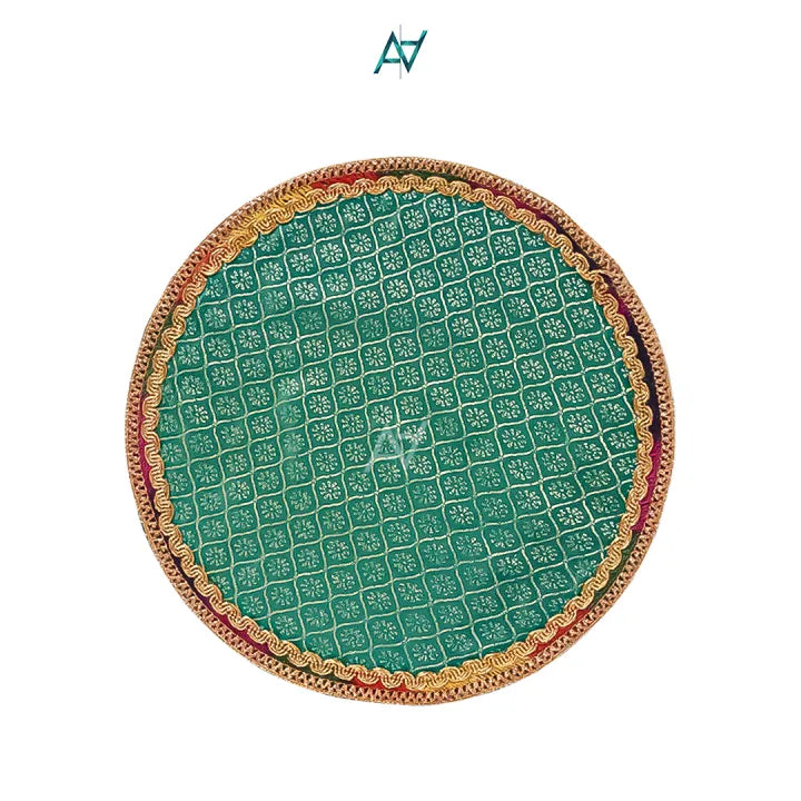 Round Jamawar Tray for Wedding & Festive Gifts