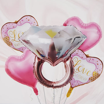 Diamond Ring Foil Balloons 5 Pcs Set