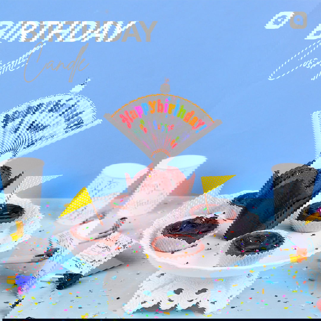 Fan Surprise Banner Candle – Fun Birthday Cake Decoration with Spinning Banner for Kids’ Parties - ardor