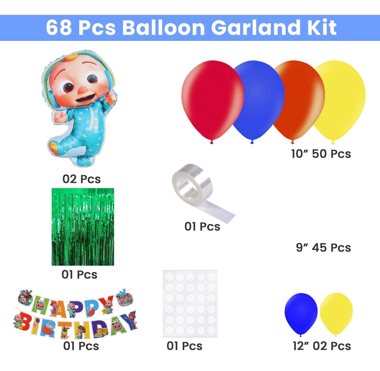 Pack of 100 | Birthday Party Pack | Cocomelon Theme Birthday Party decor - ardor