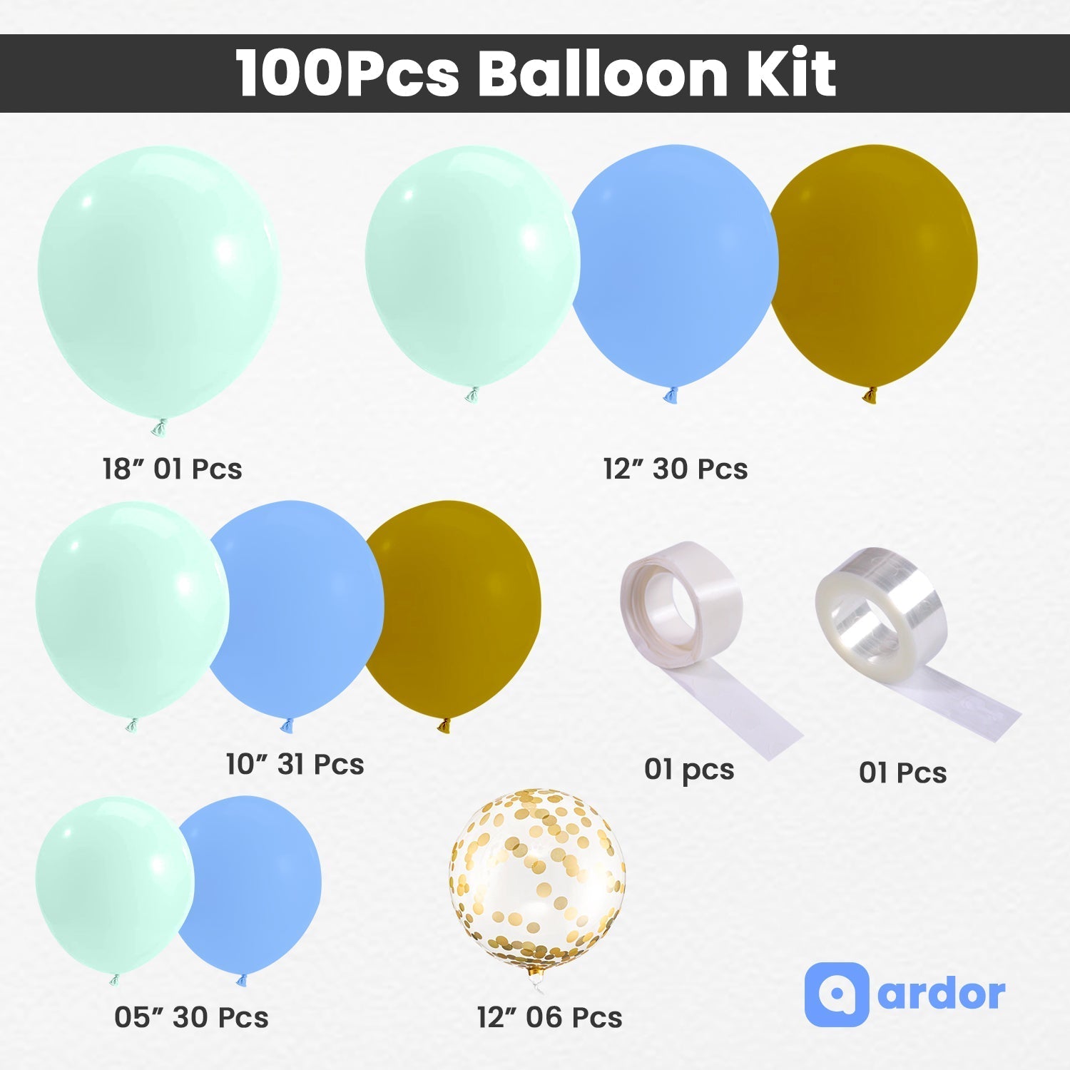 Pack of 100 | Macaron Balloons Kit Garland | for Baby Shower, Birthday & Other Party Decor - ardor