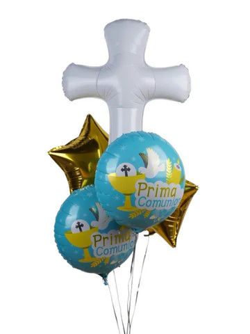 Prima Comunion Foil Balloon Bouquet – Cross, Chalice & Stars