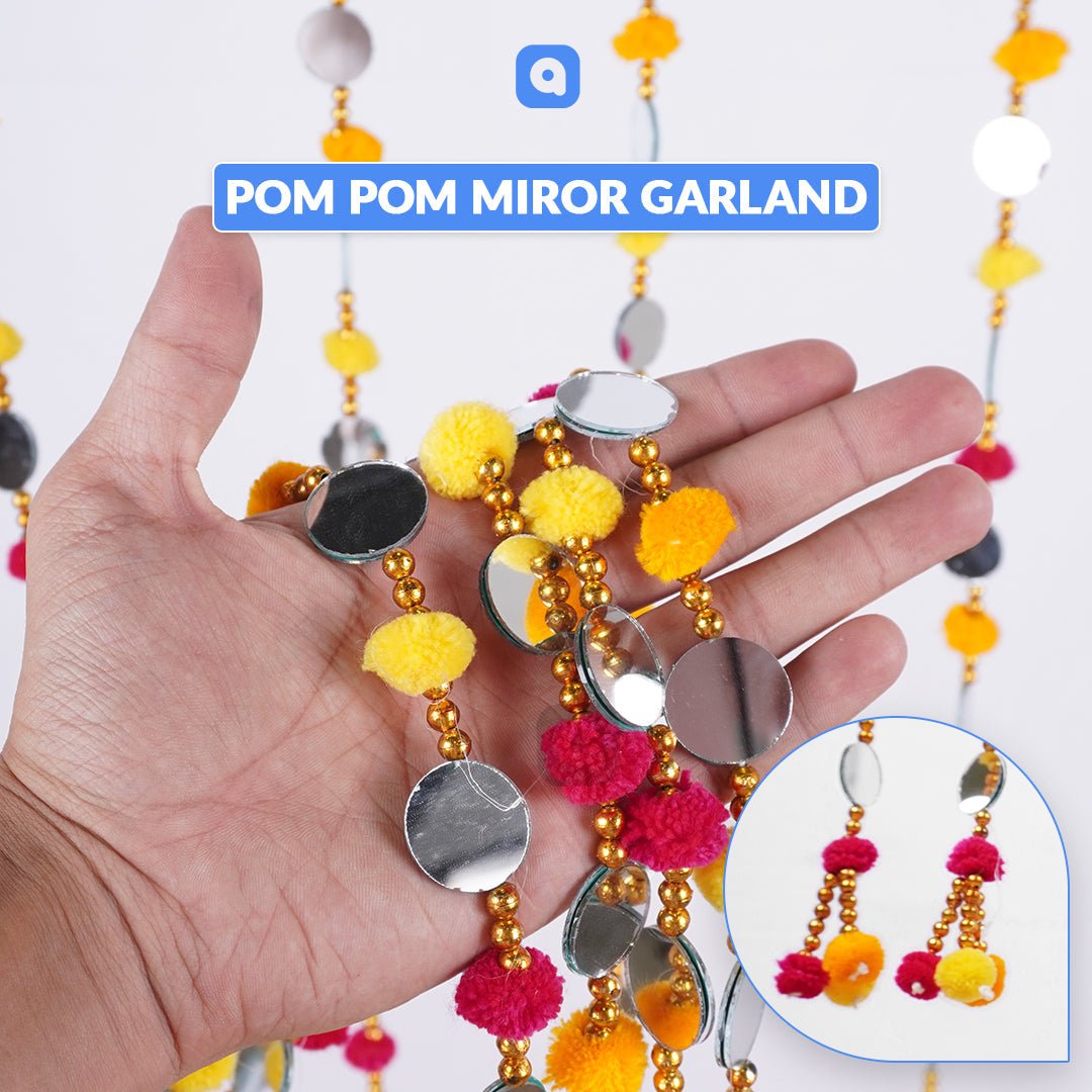 Artificial Fancy Multi Color Pom Pom Mirror Garland Perfect For Wedding Decor - aliakbardecoration