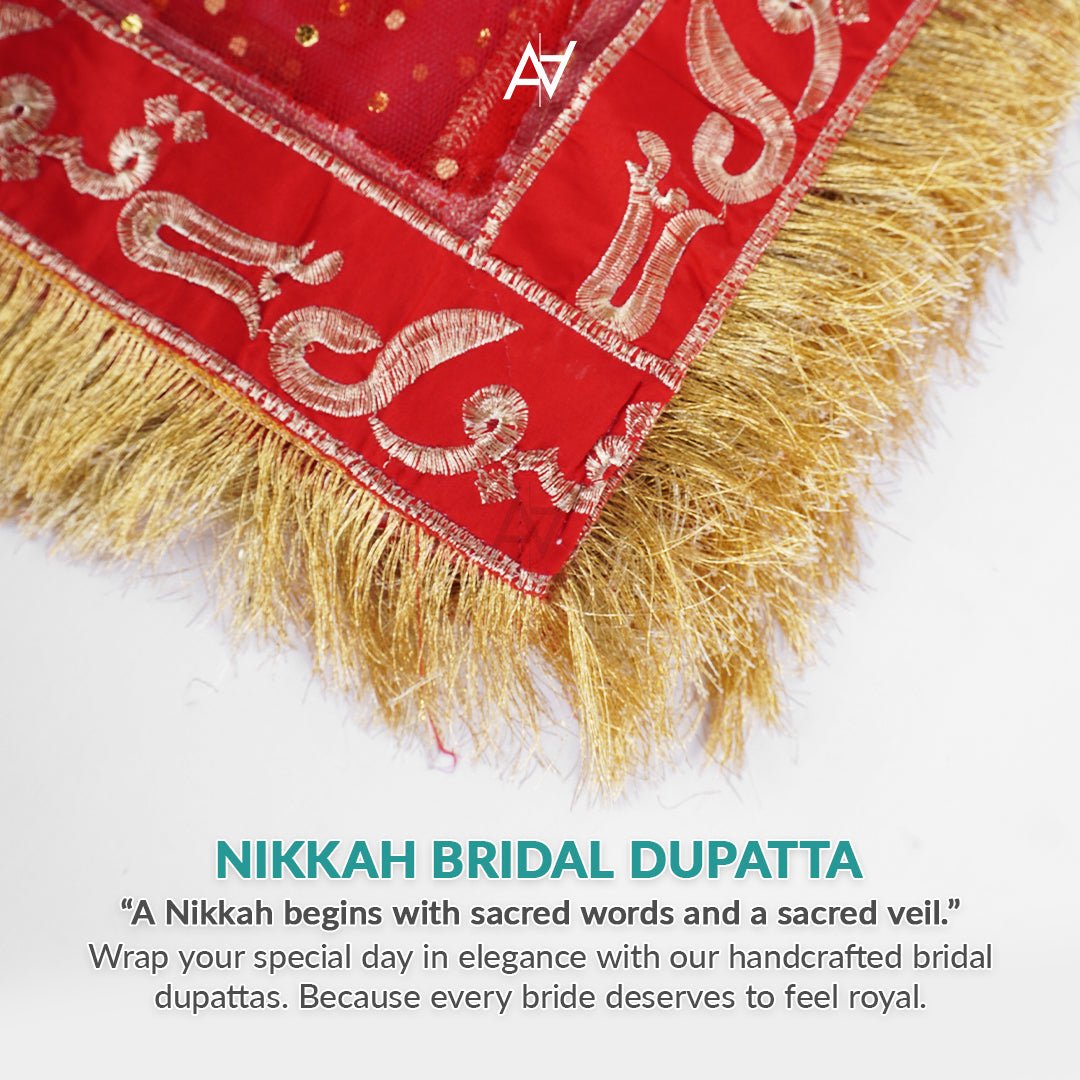 Bridal Nikkah Dupatta: 'Qabool Hai' Embroidered Lace Veil - aliakbardecoration