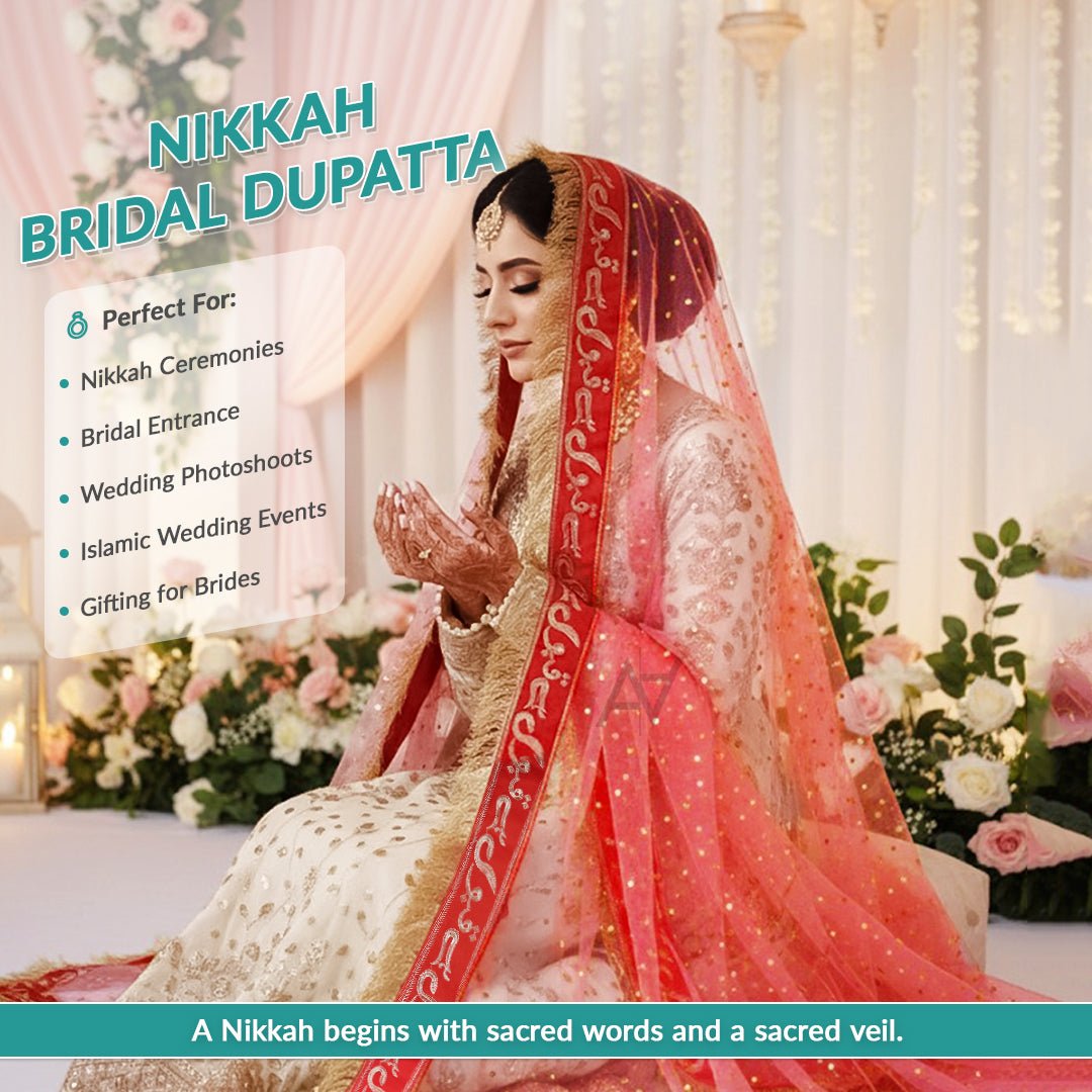 Bridal Nikkah Dupatta: 'Qabool Hai' Embroidered Lace Veil - aliakbardecoration