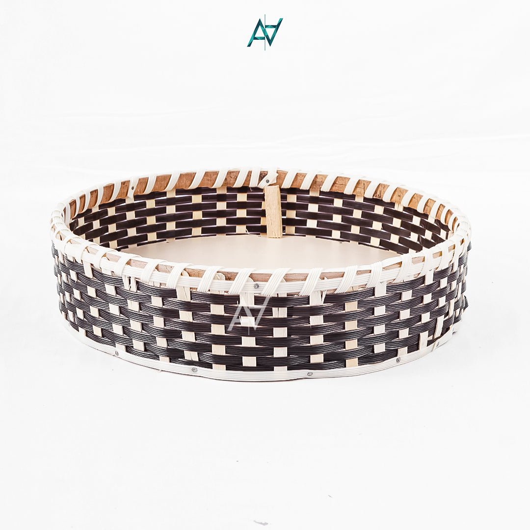 Brown & White - Round Jute Serving & Storage Tray for Home Decor - aliakbardecoration