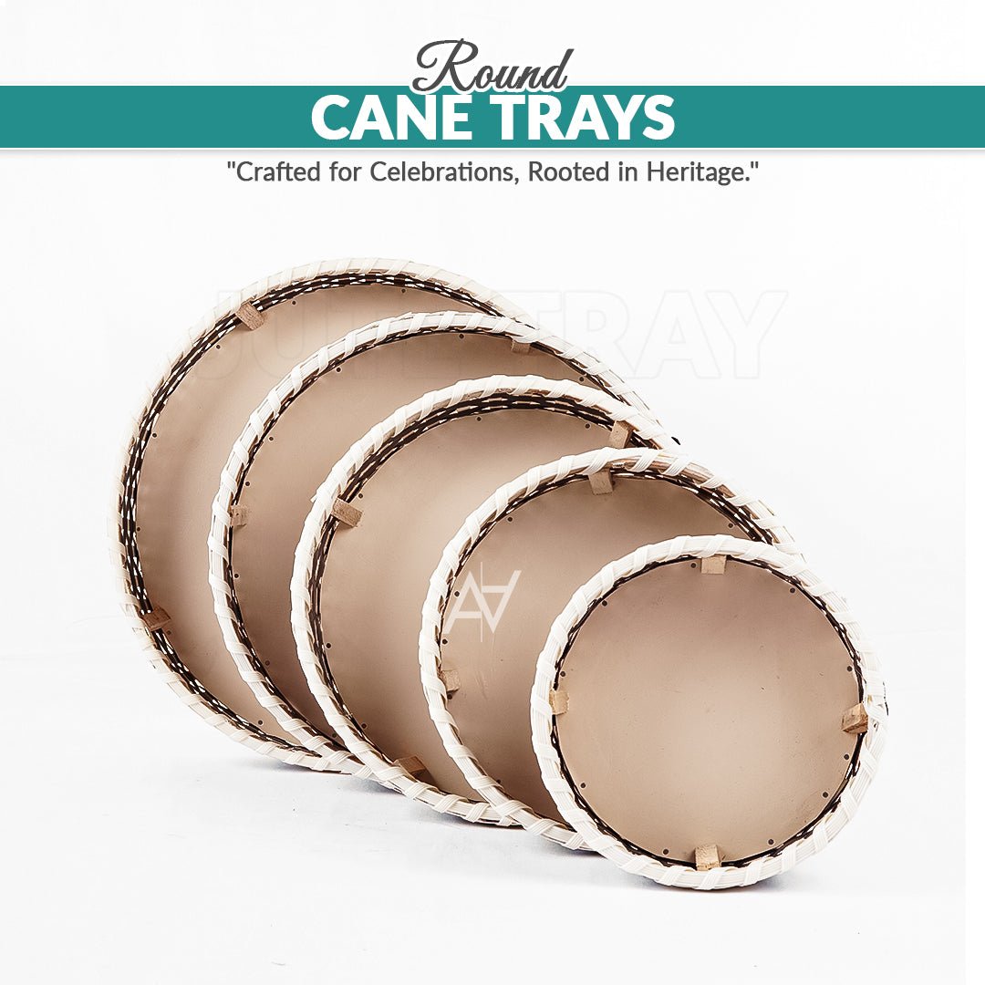 Brown & White - Round Jute Serving & Storage Tray for Home Decor - aliakbardecoration