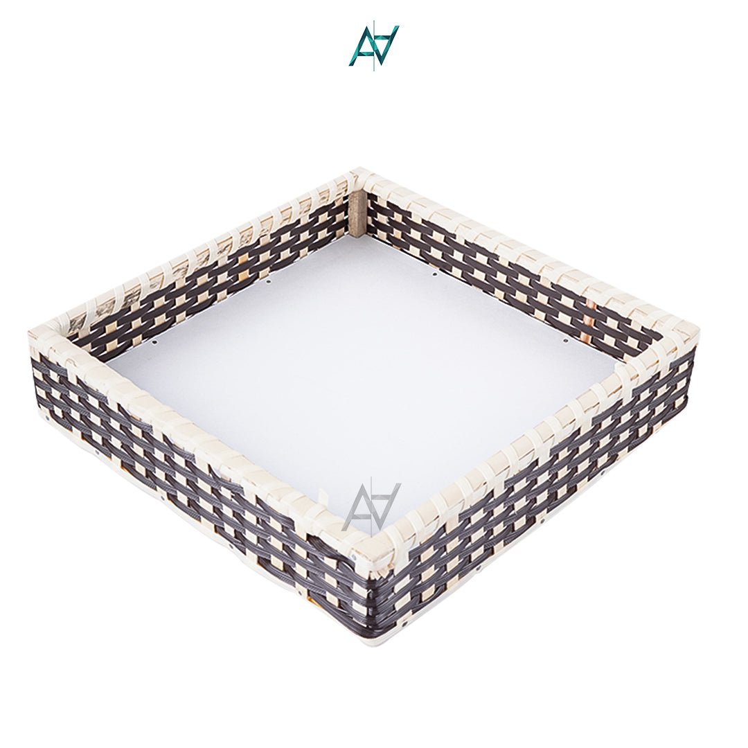 Brown & White Square Cane Basket for Home or Gifting - aliakbardecoration