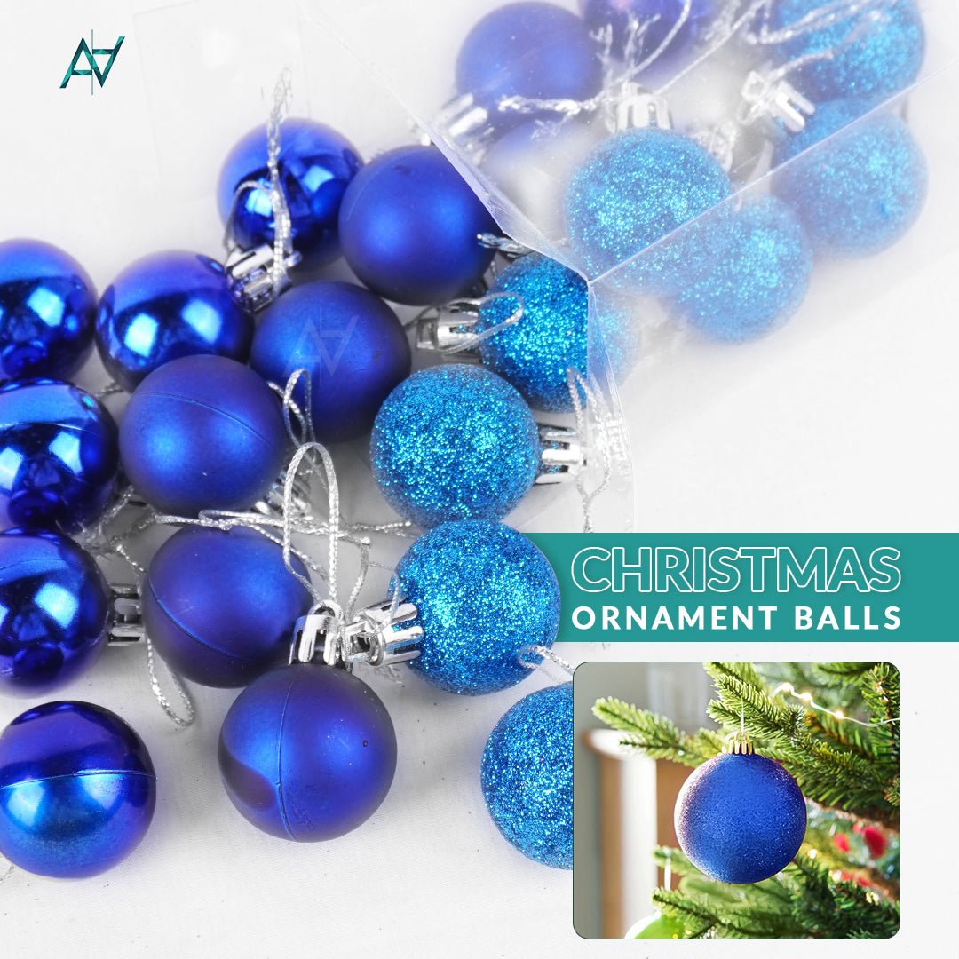 Christmas Hanging Balls – Set of 24 (Red / Silver / Blue) - aliakbardecoration
